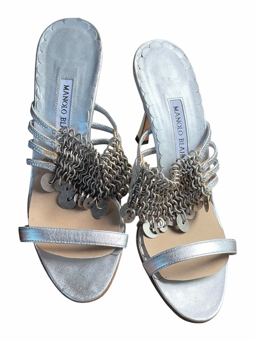Manolo Blahnik Silver Chain Sandals Open Toe High Heels Sz. 6.5